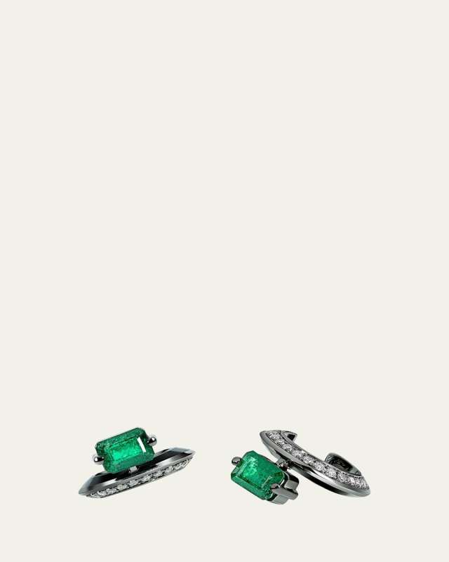 Linette 18K Black Gold Diamond and Emerald Ear Cuff, Single
